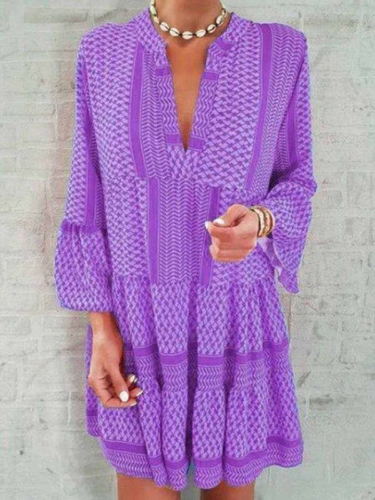 Bohemian Ruffle Sleeve V-neck Dress