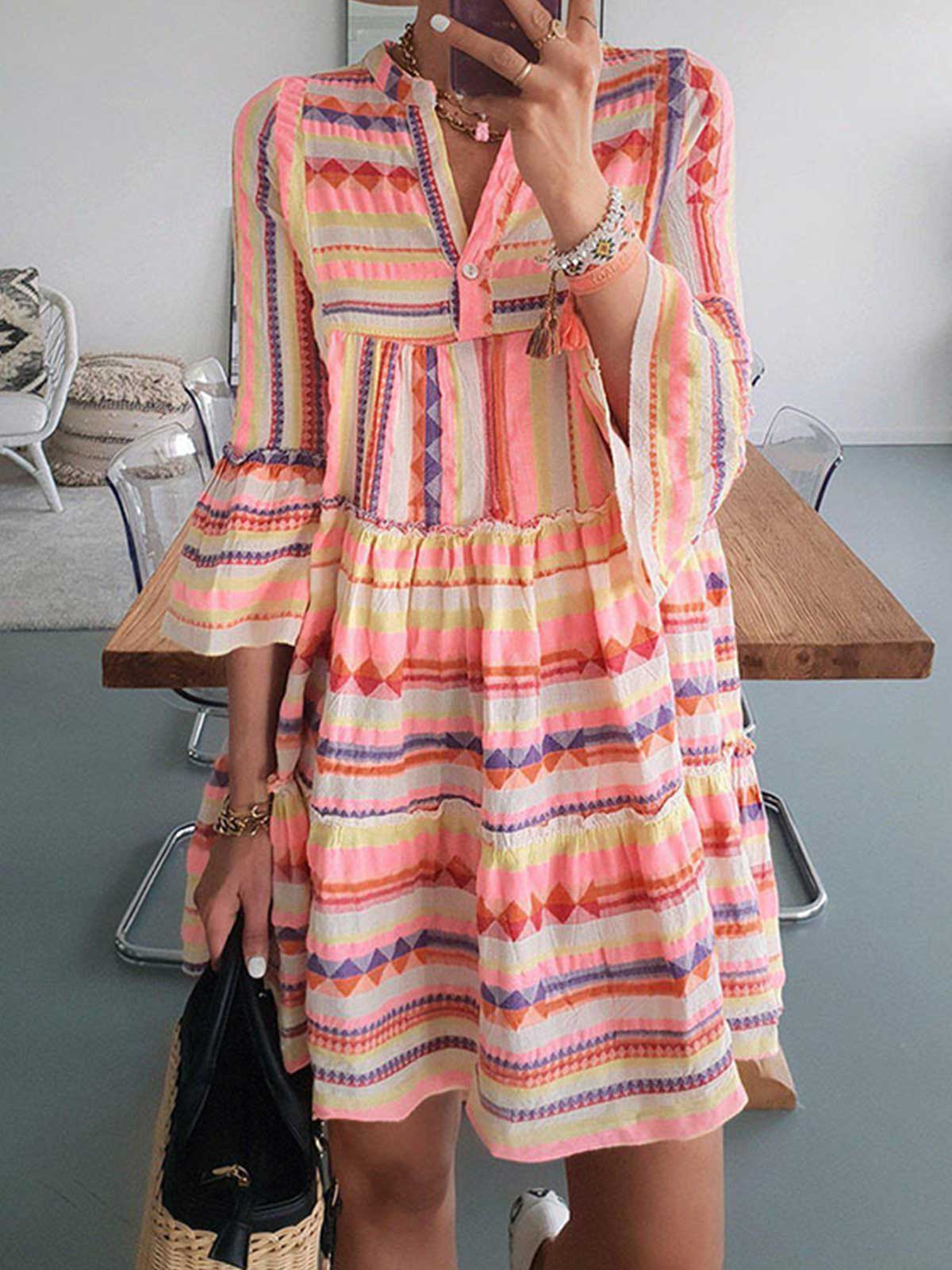 Bohemian Ruffle Sleeve V-neck Dress