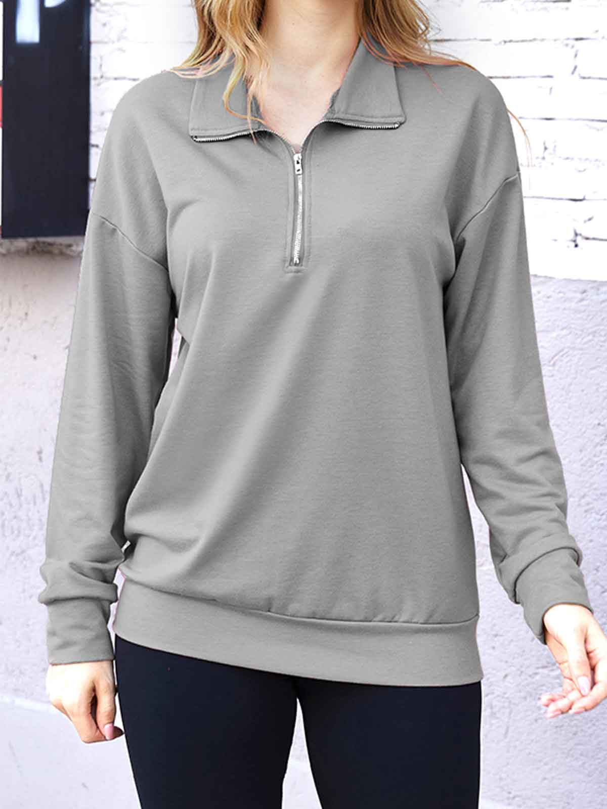 1/4 Lapel Zipper Solid Pullover Sweatshirt