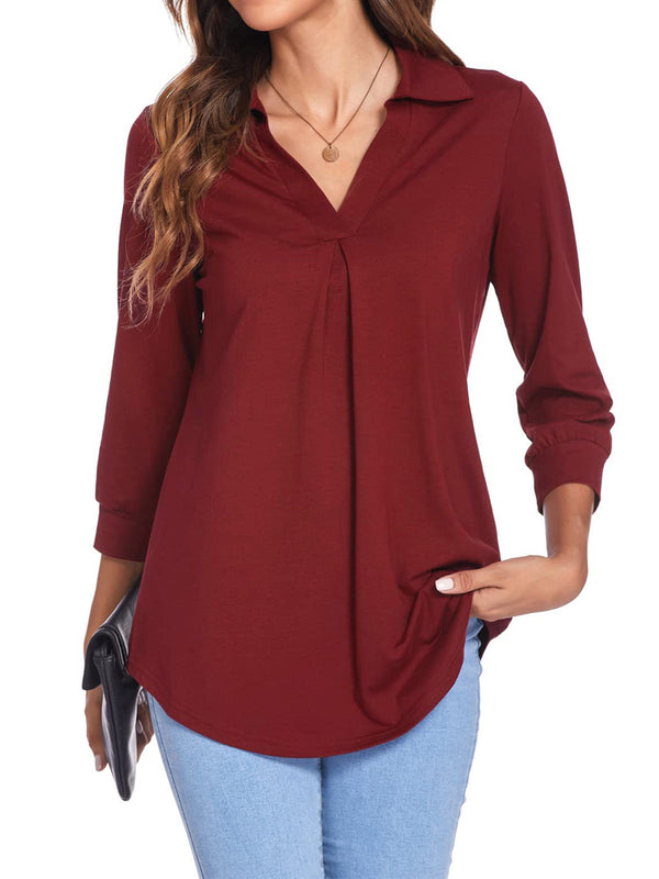 V Neck Pleated Tunic Tops