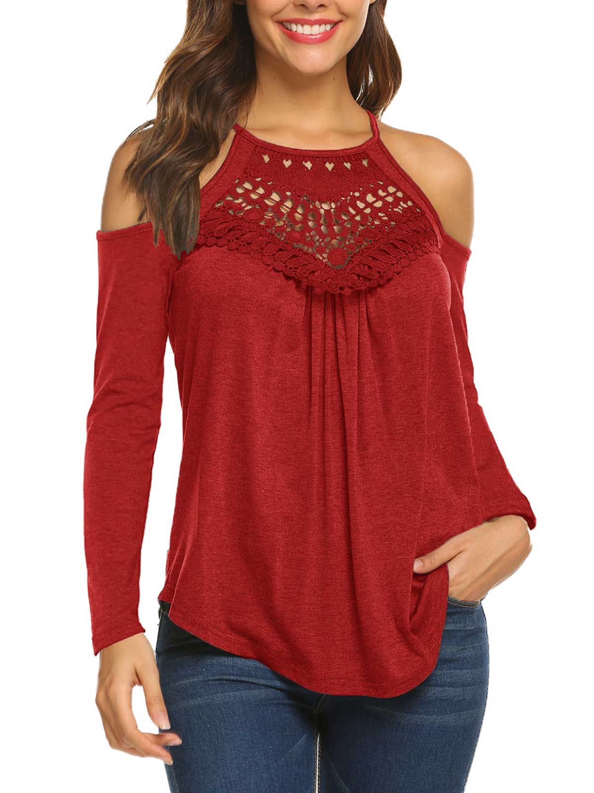 Cold Shoulder Pleated Tops