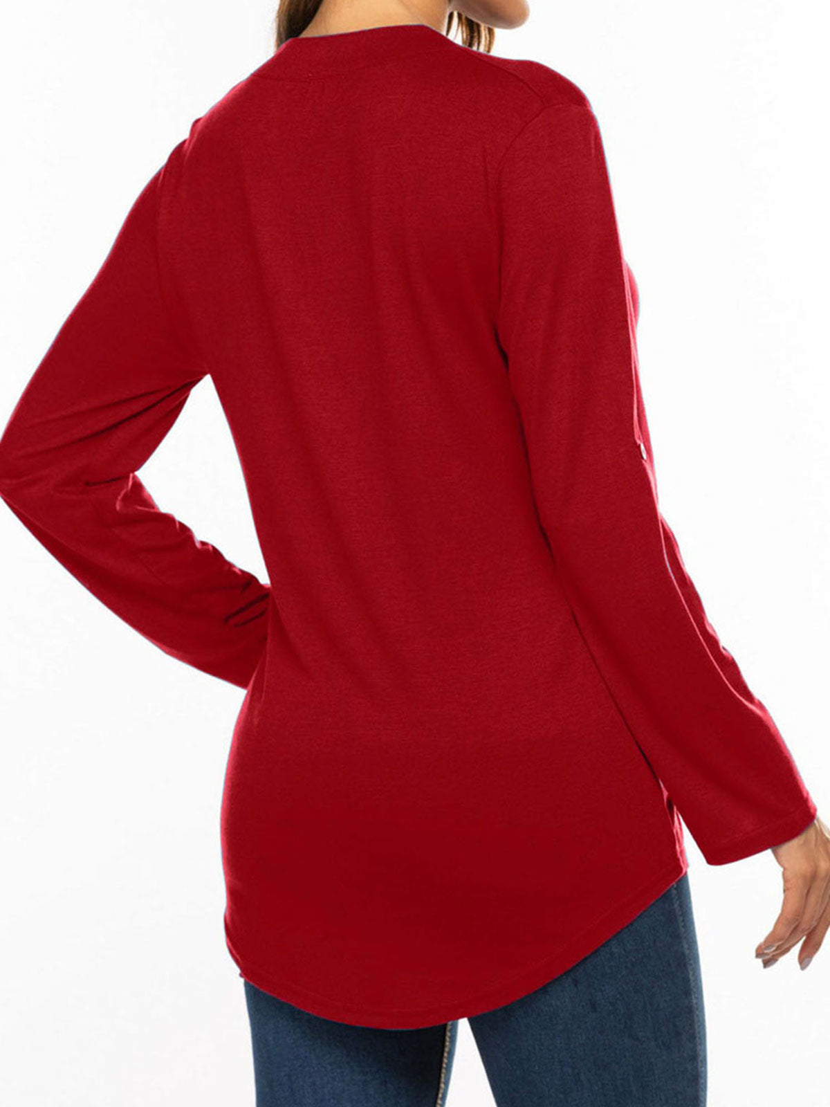 3/4 Sleeve Plain V Neck Tops