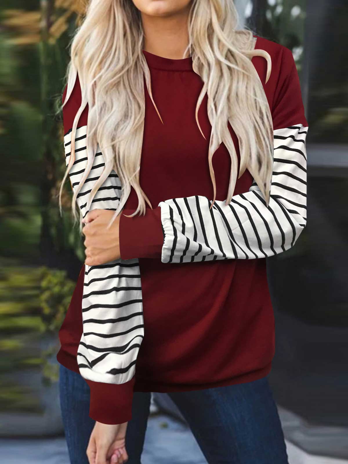Striped Patchwork Sleeve Tops