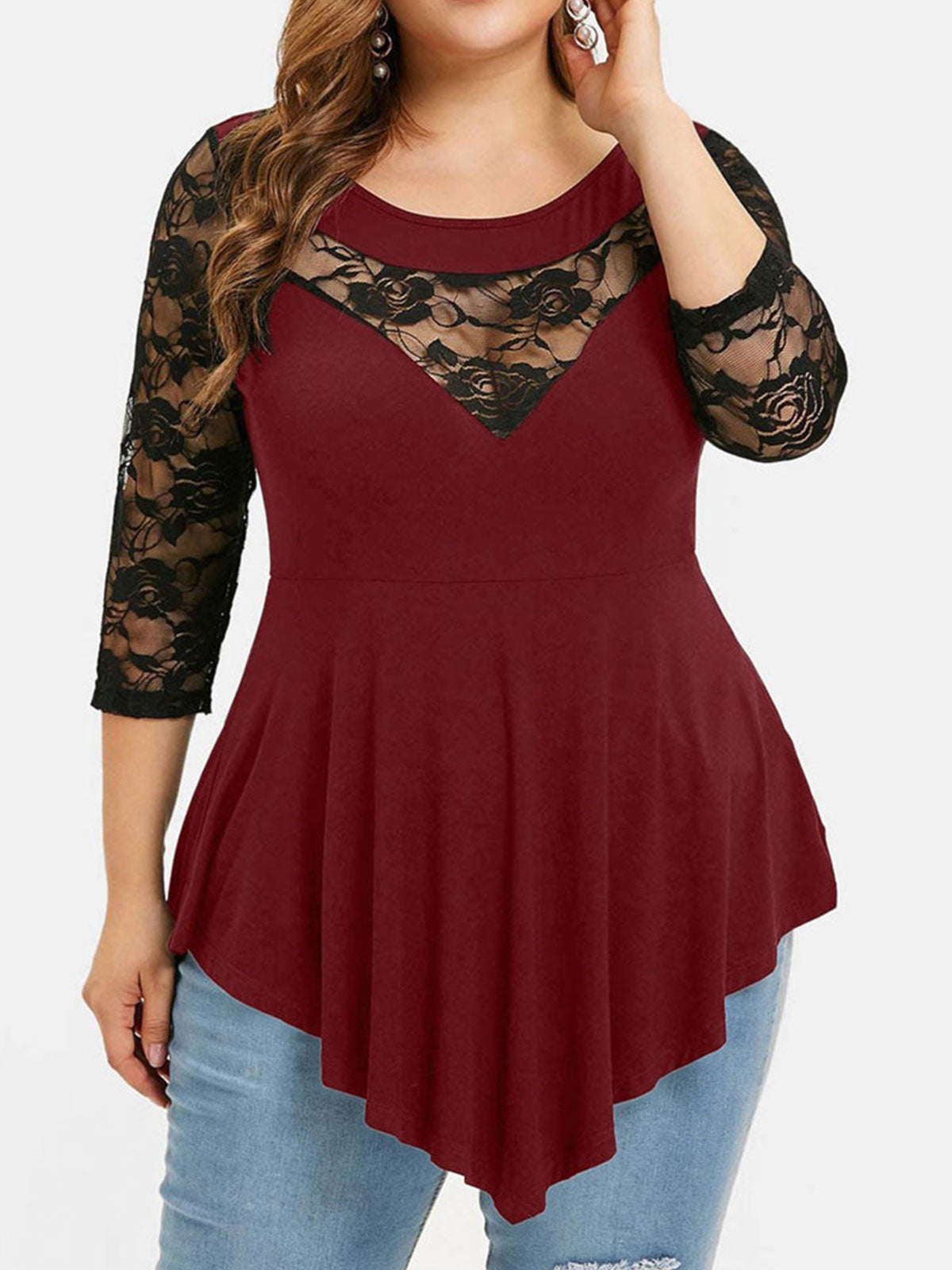 Oversiize Lace Iregular Hem Tops