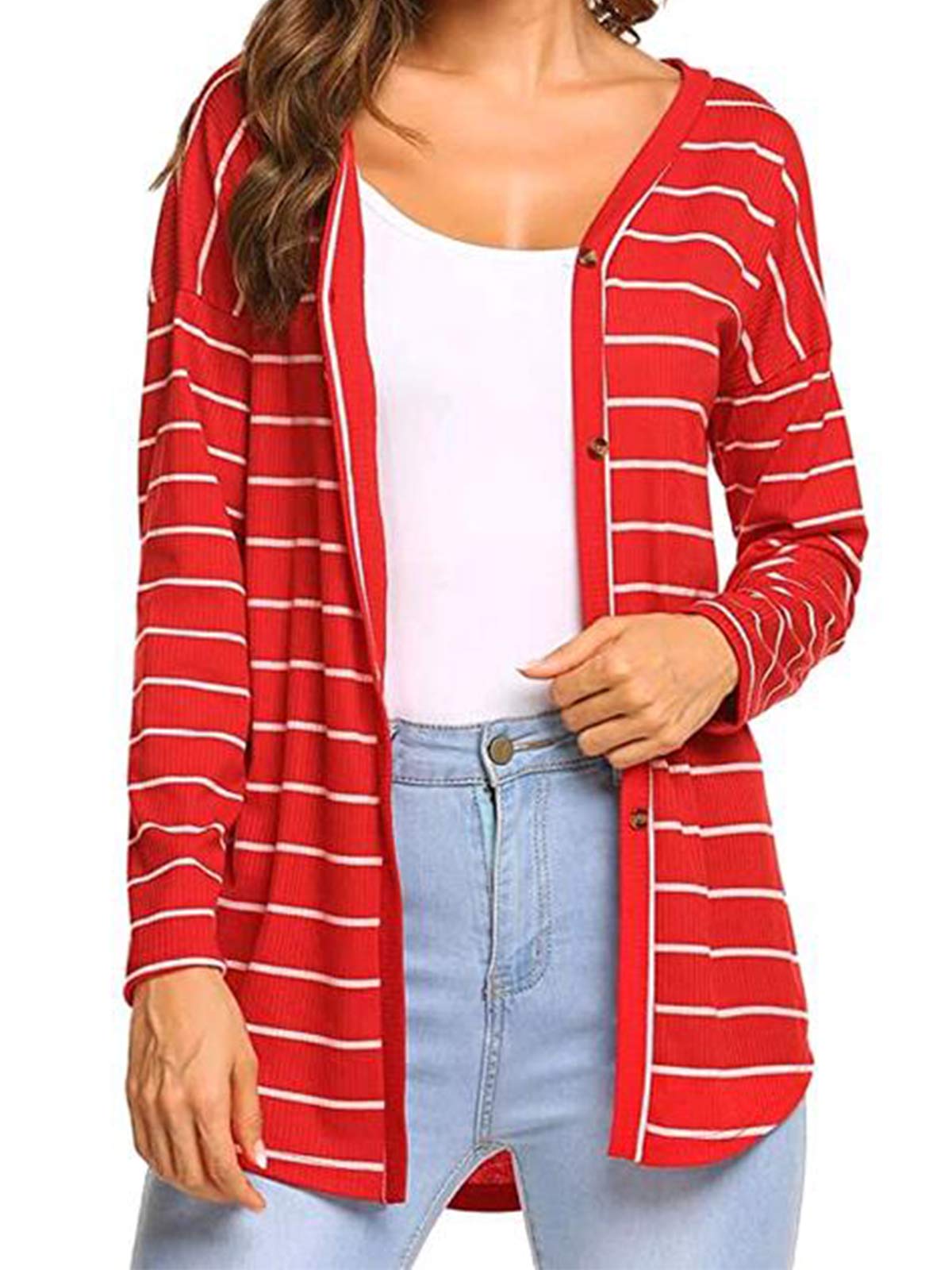 Striped Print Button Down Knit Cardigan