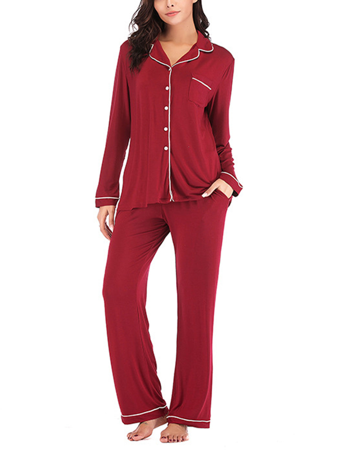 Satin Button Down Silk Soft Pajamas Sets