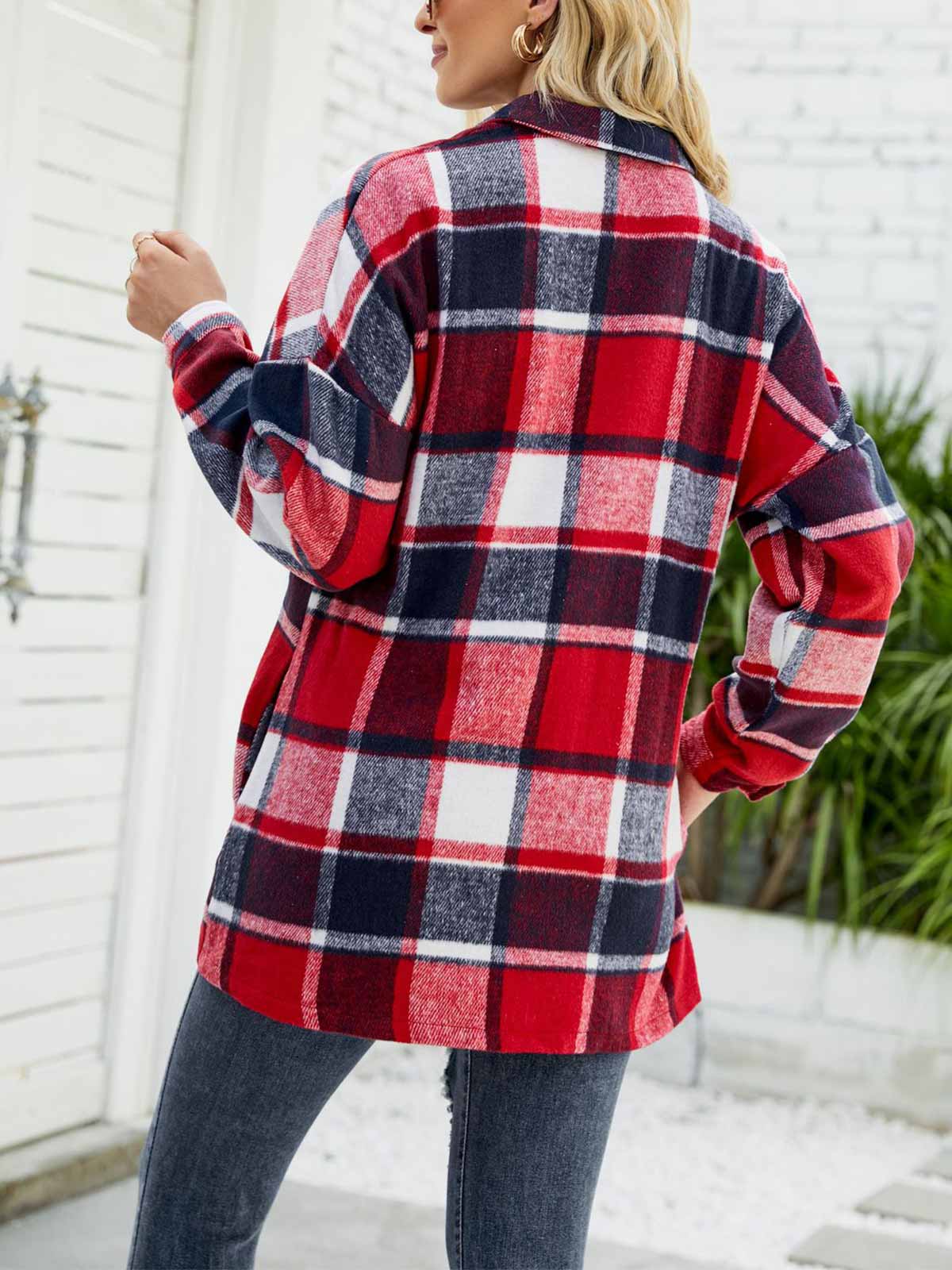 Wool Blend Plaid Button Down Jacket