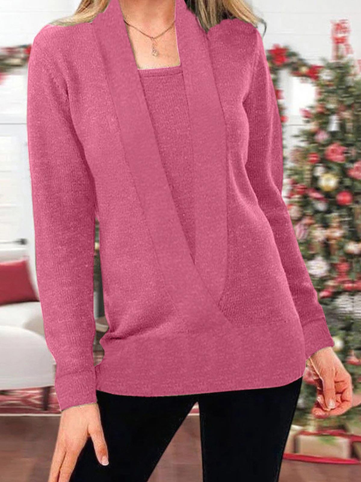 🎄 V-Neck Twofer Long Sleeve Sweater 🎄