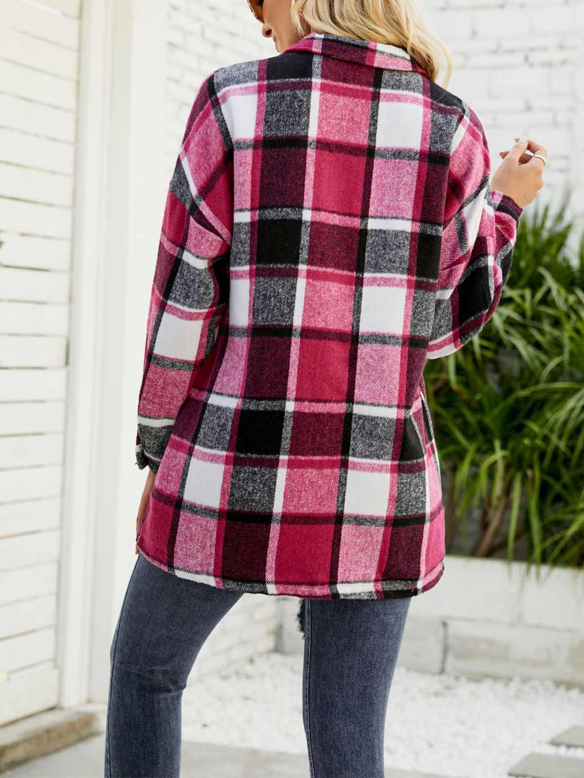 Wool Blend Plaid Button Down Jacket