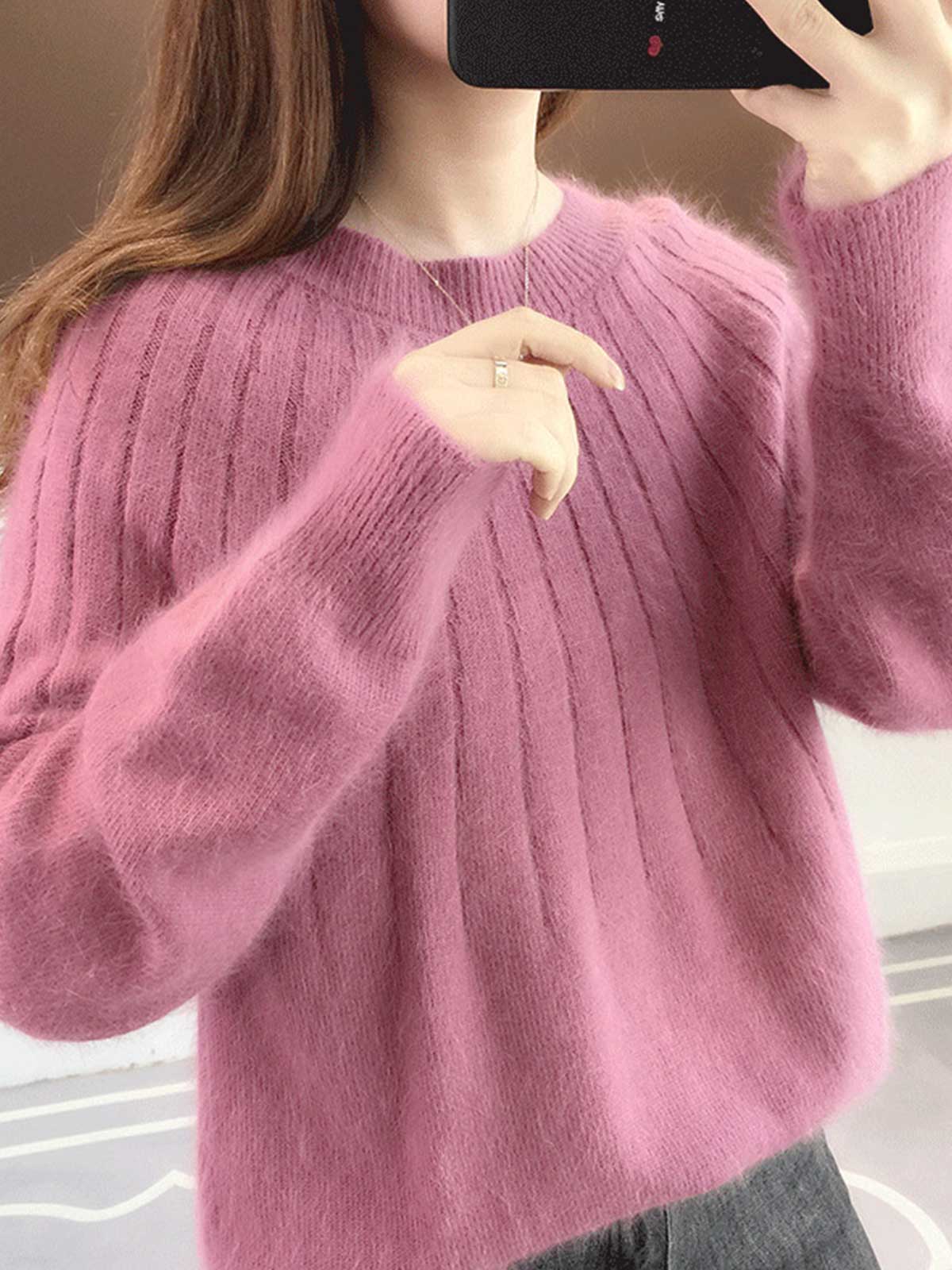 🔥Cashmere Solid Color Fluffy Knitting Sweater