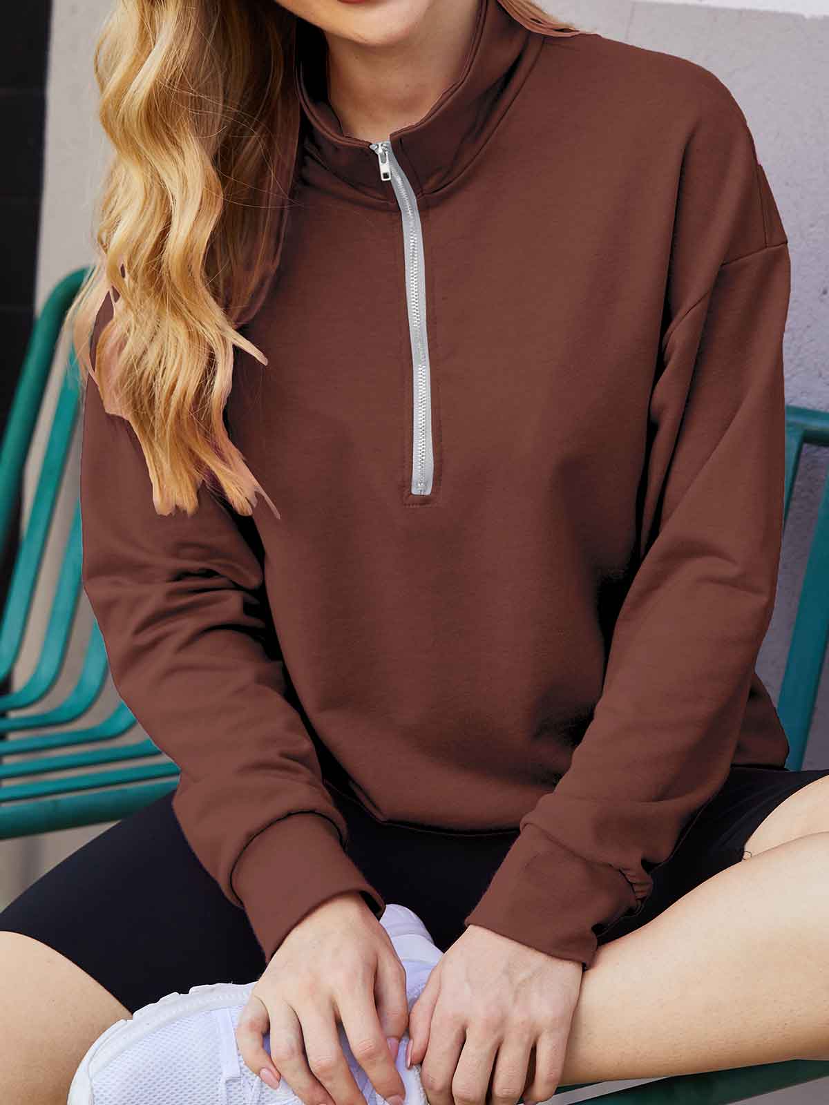 1/4 Lapel Zipper Solid Pullover Sweatshirt