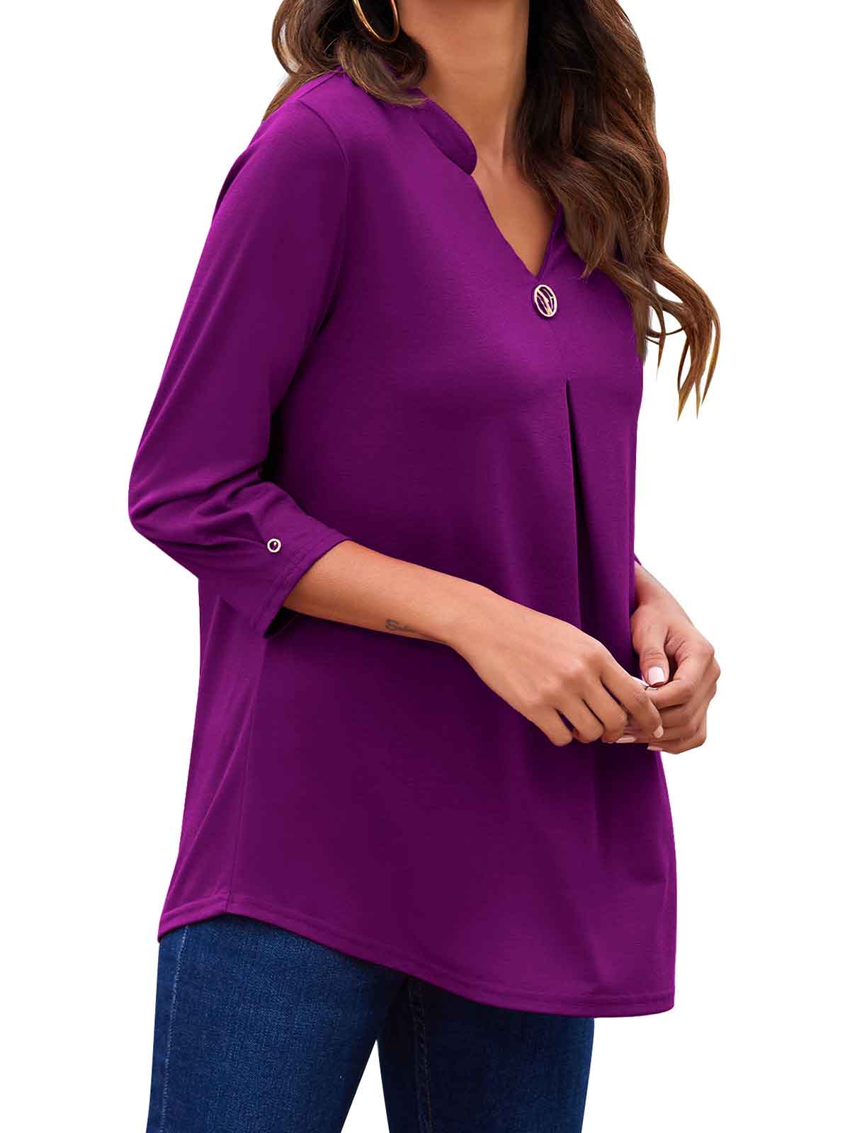 3/4 Sleeve Pleated Plain Tops