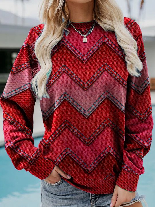 Crew Neck Geometric Casual Sweatshirt