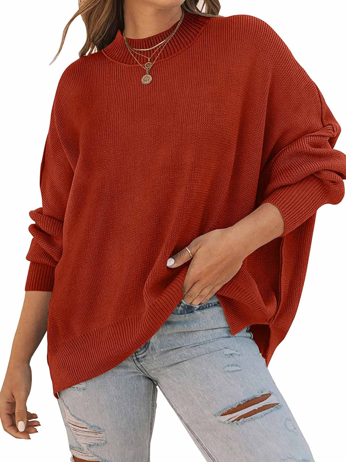 Side Slit Knit Balloon Sleeve Sweater