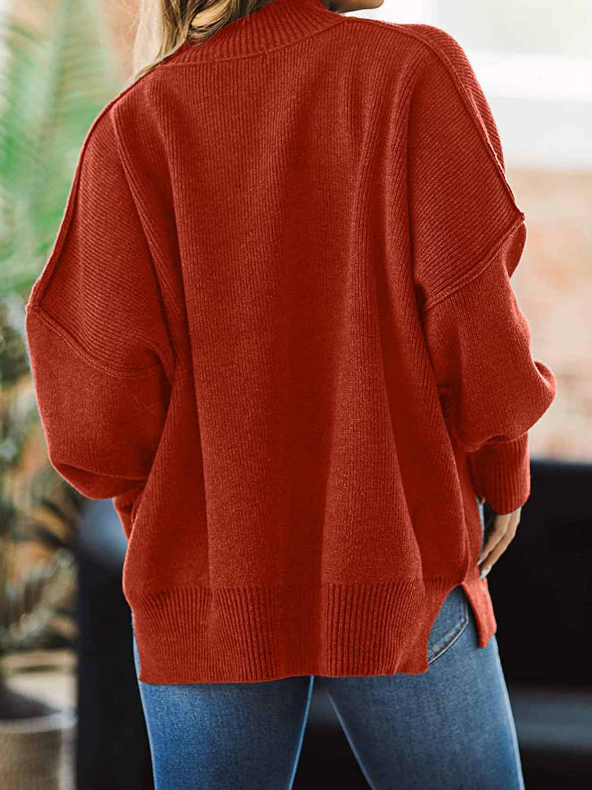 Side Slit Knit Balloon Sleeve Sweater