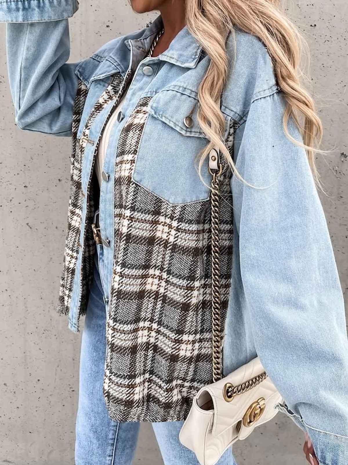 Plaid Button Down Denim Jacket