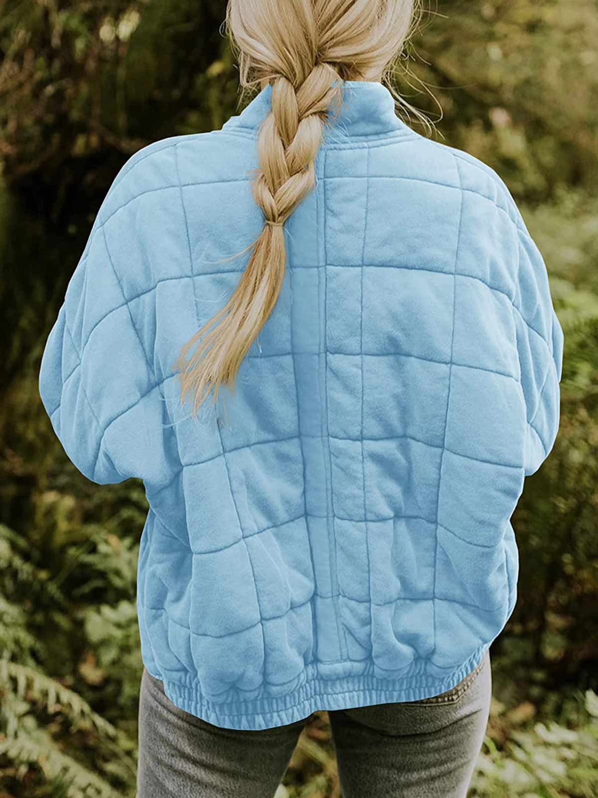 Open Zip Solid Color Padded Jacket