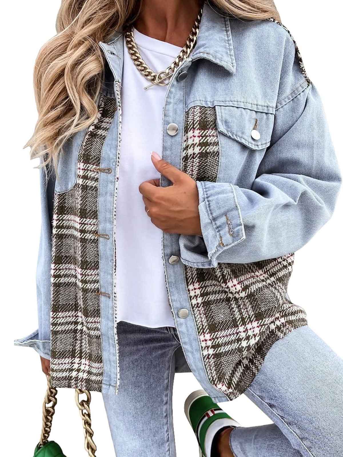 Plaid Button Down Denim Jacket