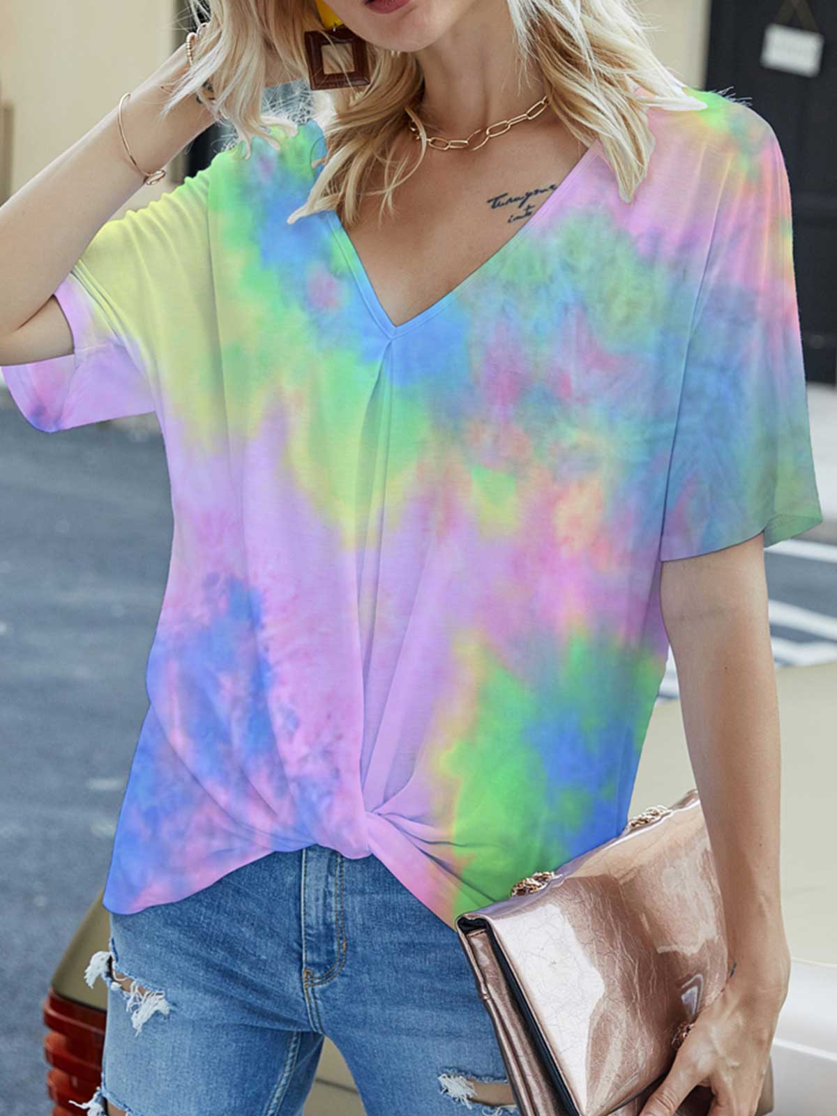 Tie Dye Knot Front T Shirts