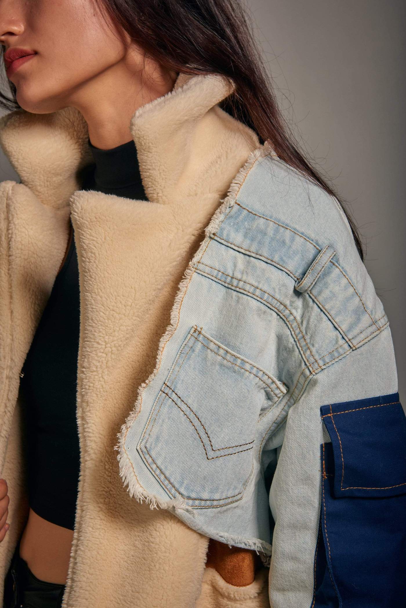 Fashion Denim Patchwork Jacket Coat