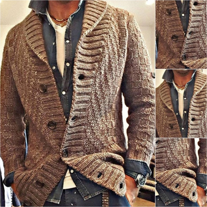 MEN'S VINTAGE LAPEL KNIT CARDIGAN JACKET