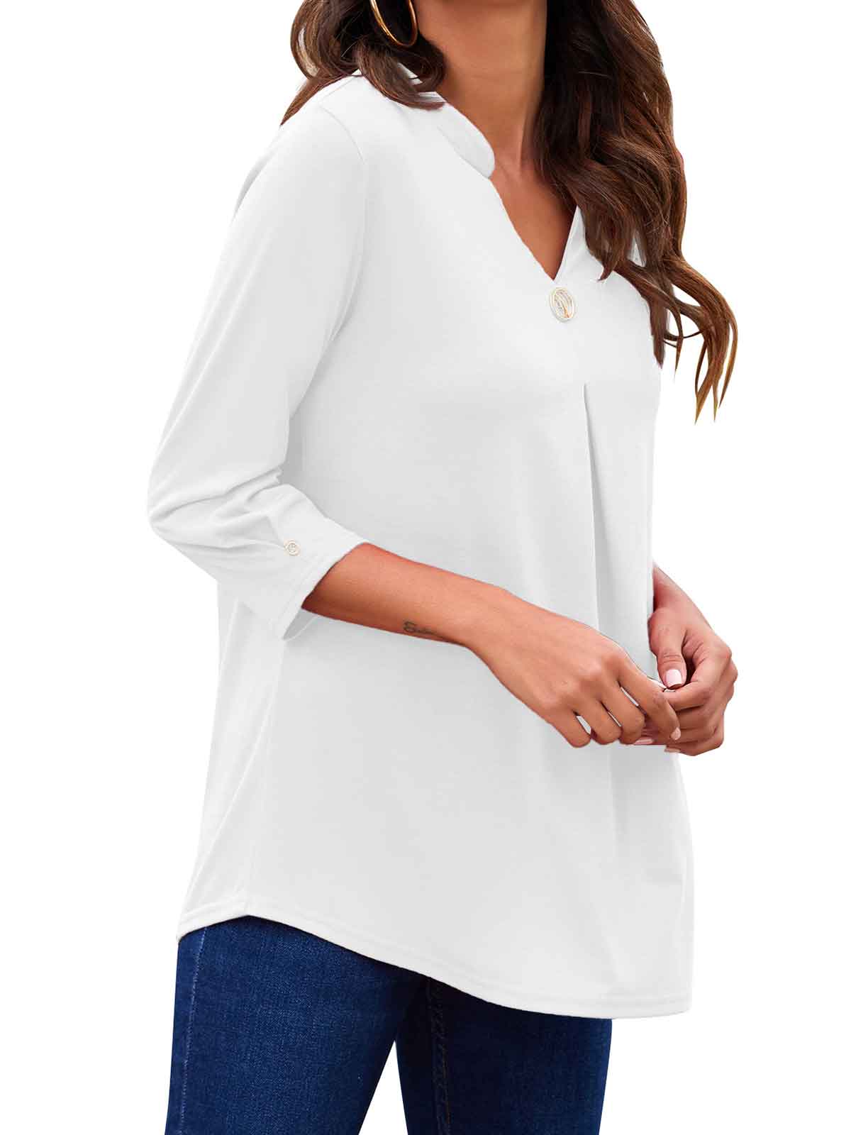 3/4 Sleeve Pleated Plain Tops