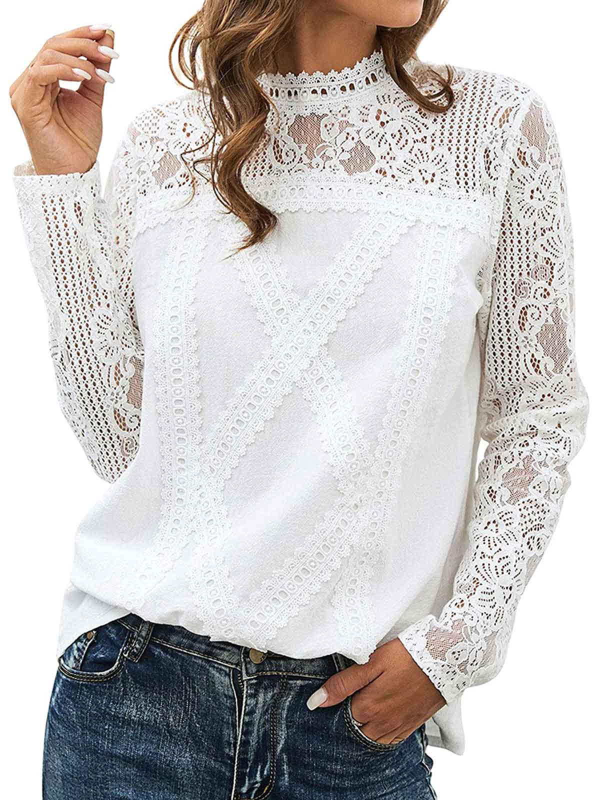 Lace Sleeve Solid Color Tops