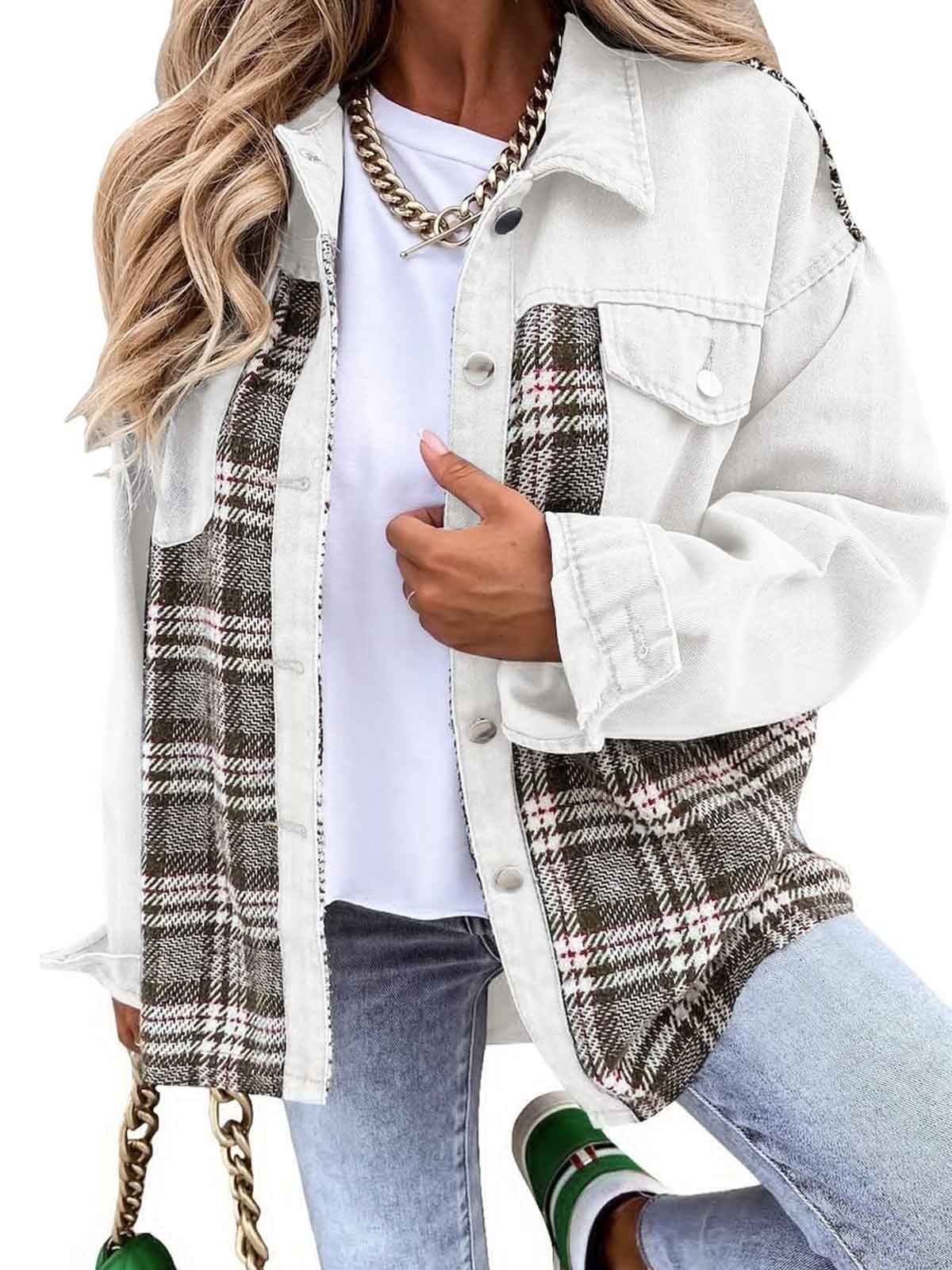 Plaid Button Down Denim Jacket