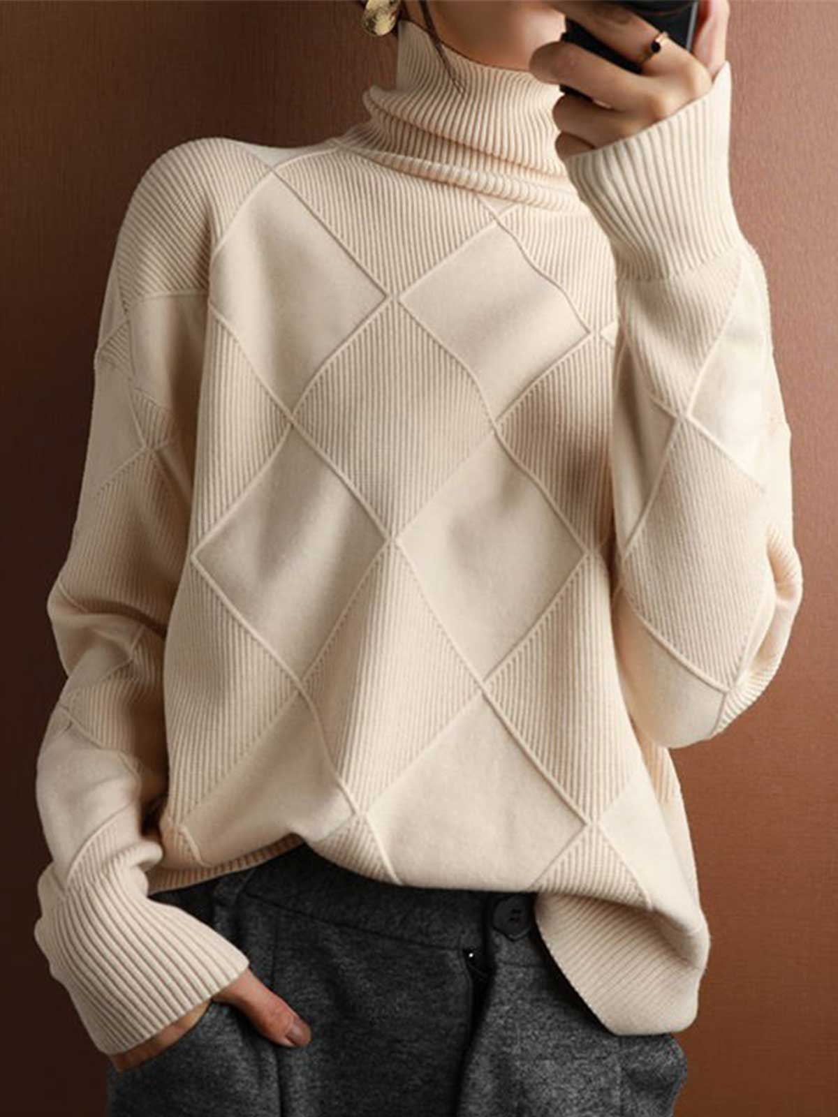 Cashmere Turtleneck Solid Color Sweater