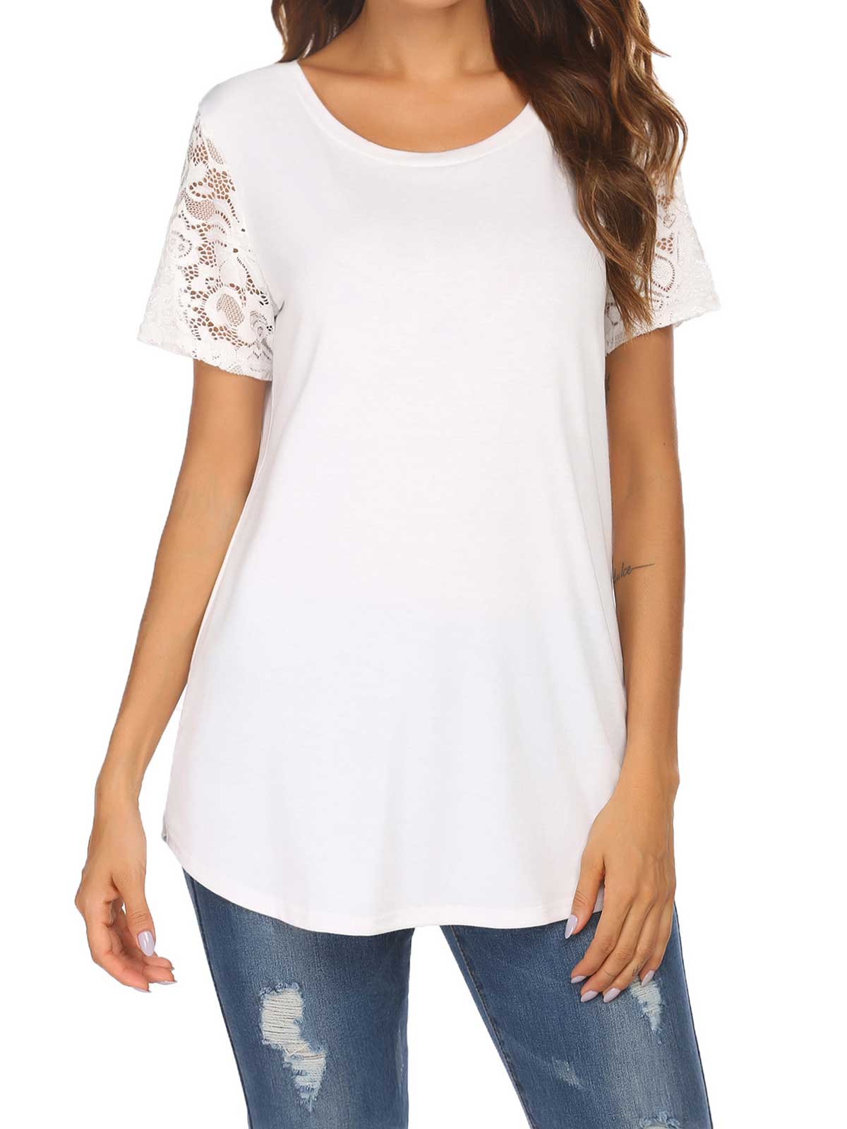 Lace Sleeve Hollow Back T-shirt