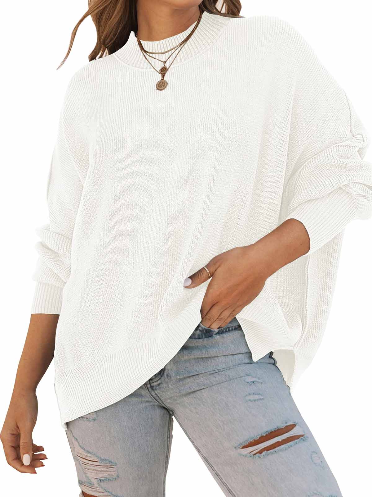 Side Slit Knit Balloon Sleeve Sweater