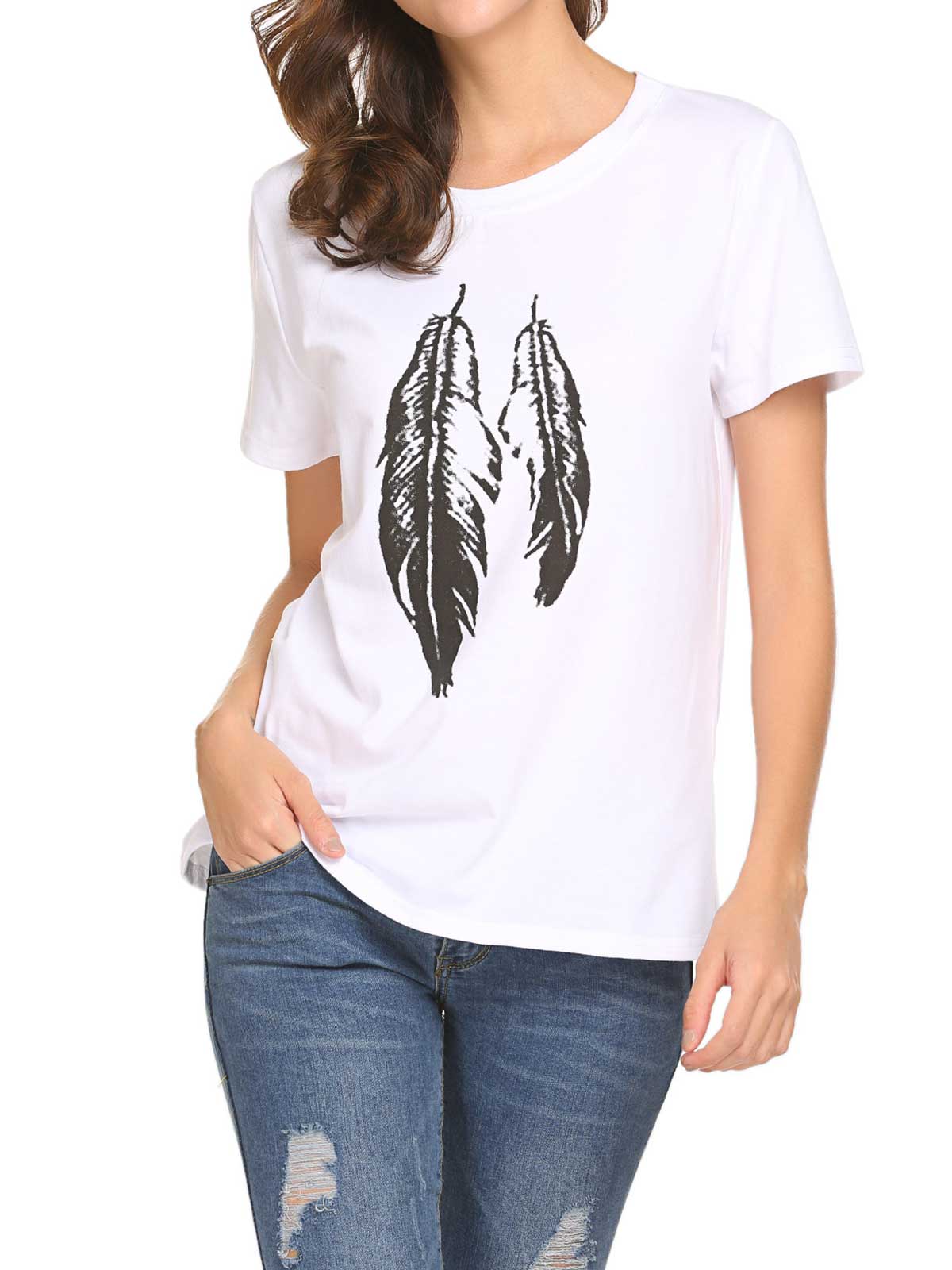 Feather Print Plain T-shirt