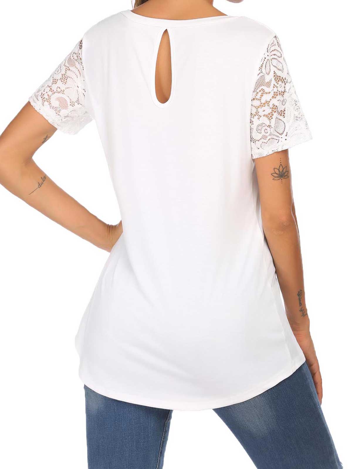 Lace Sleeve Hollow Back T-shirt