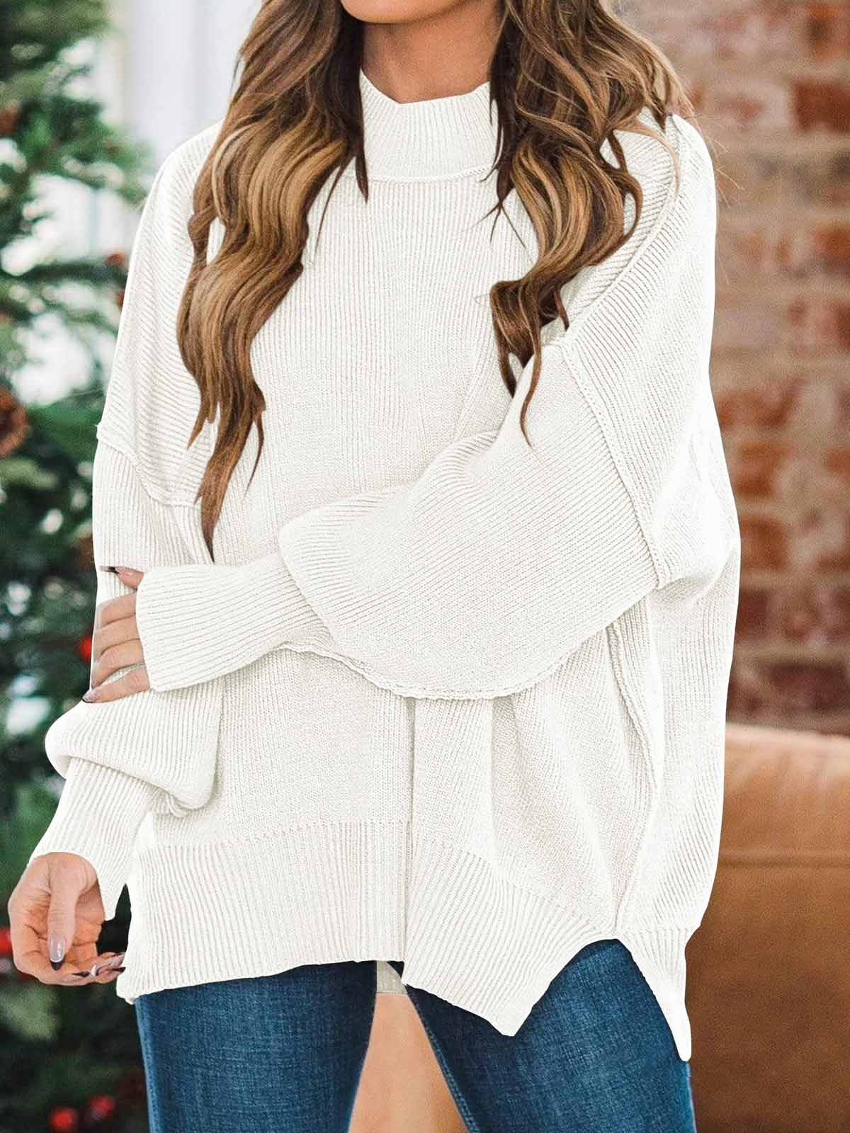 Side Slit Knit Balloon Sleeve Sweater