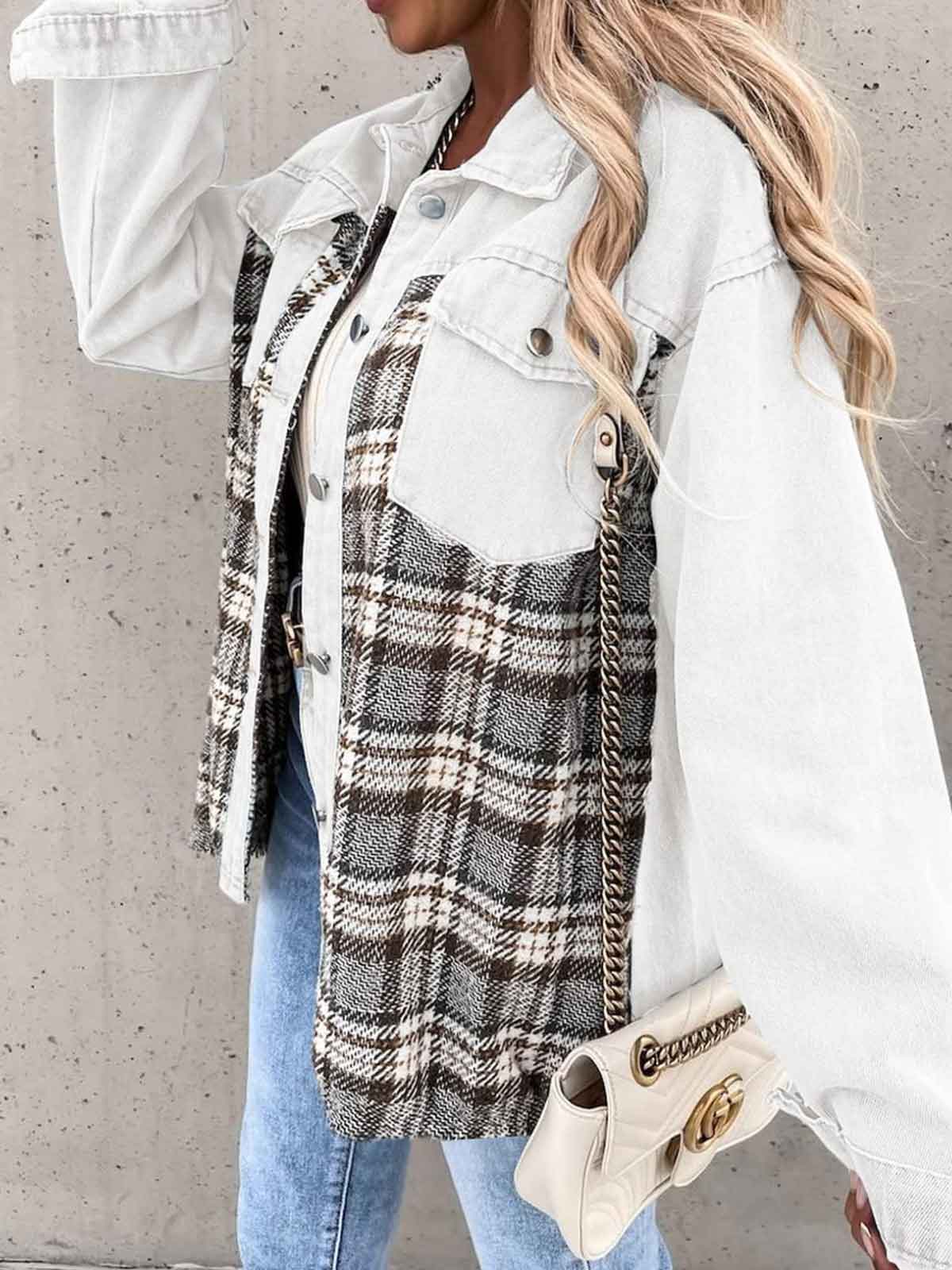 Plaid Button Down Denim Jacket