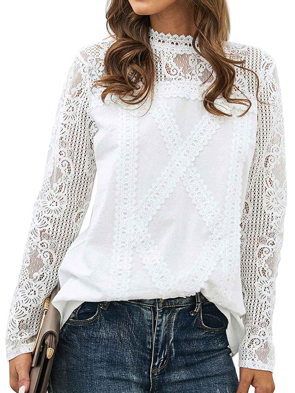 Lace Sleeve Solid Color Tops