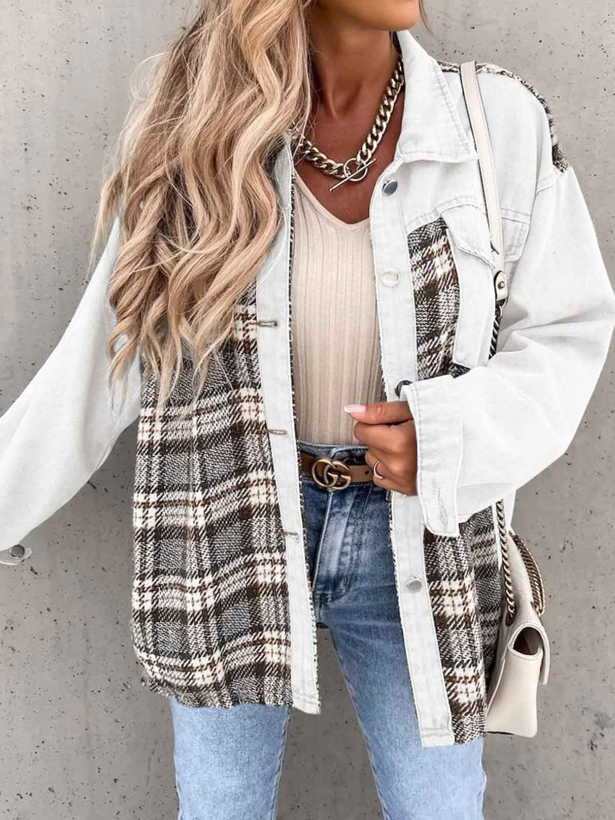 Plaid Button Down Denim Jacket