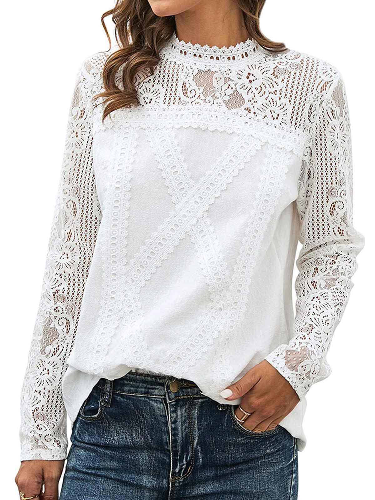 Lace Sleeve Solid Color Tops