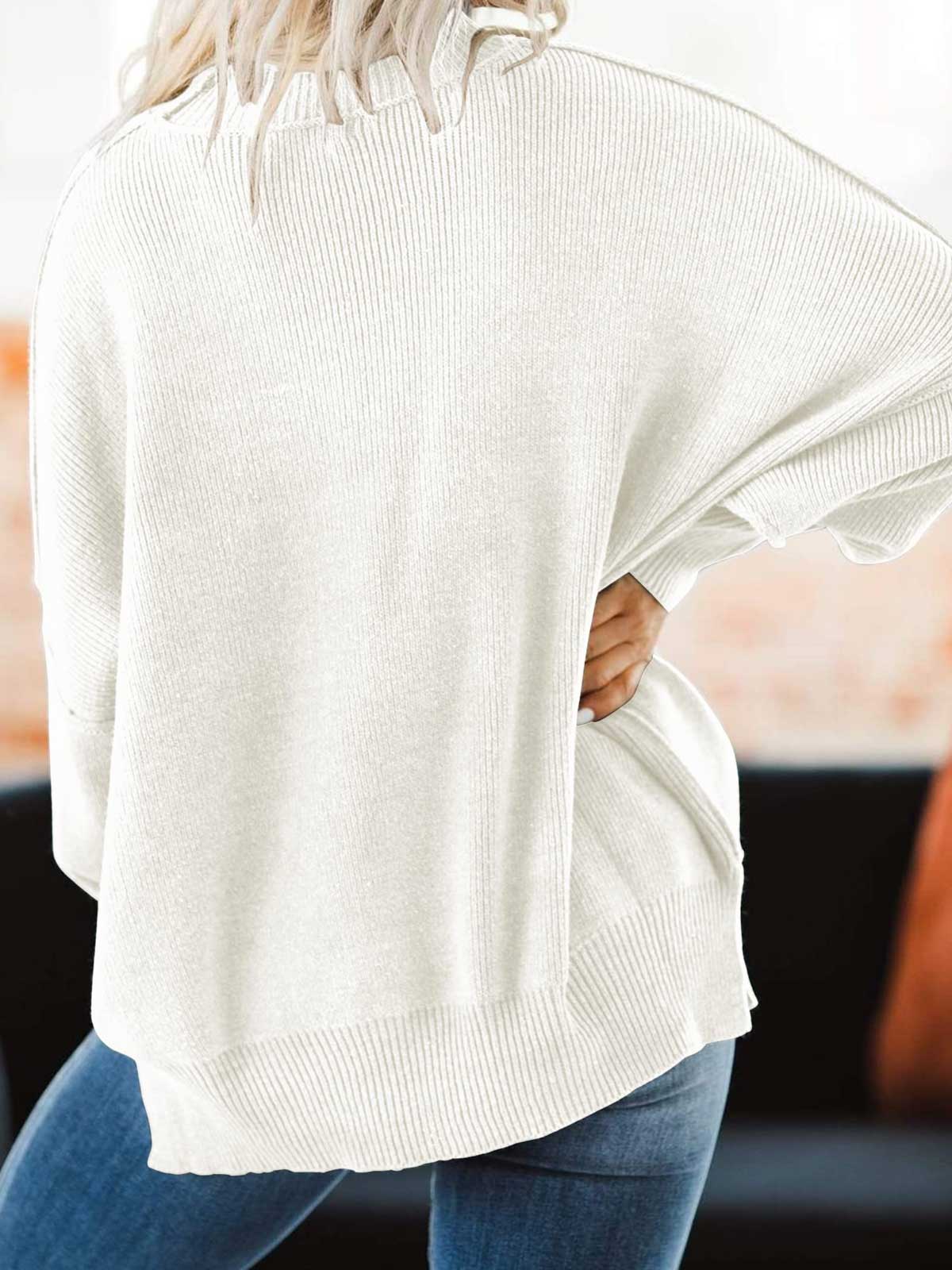 Side Slit Knit Balloon Sleeve Sweater