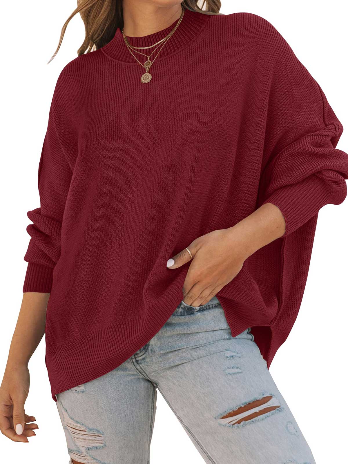 Side Slit Knit Balloon Sleeve Sweater