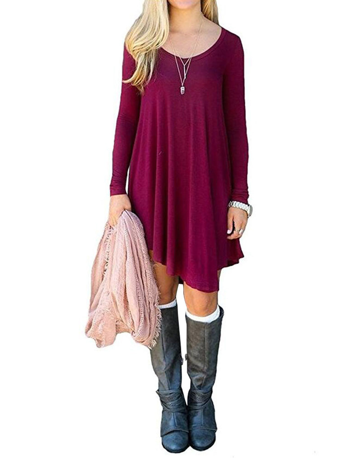 Ruffled Hem Long Sleeve Dress