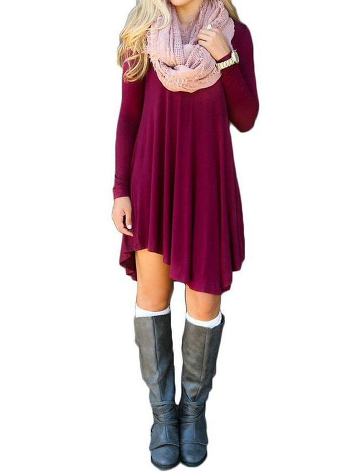 Ruffled Hem Long Sleeve Dress