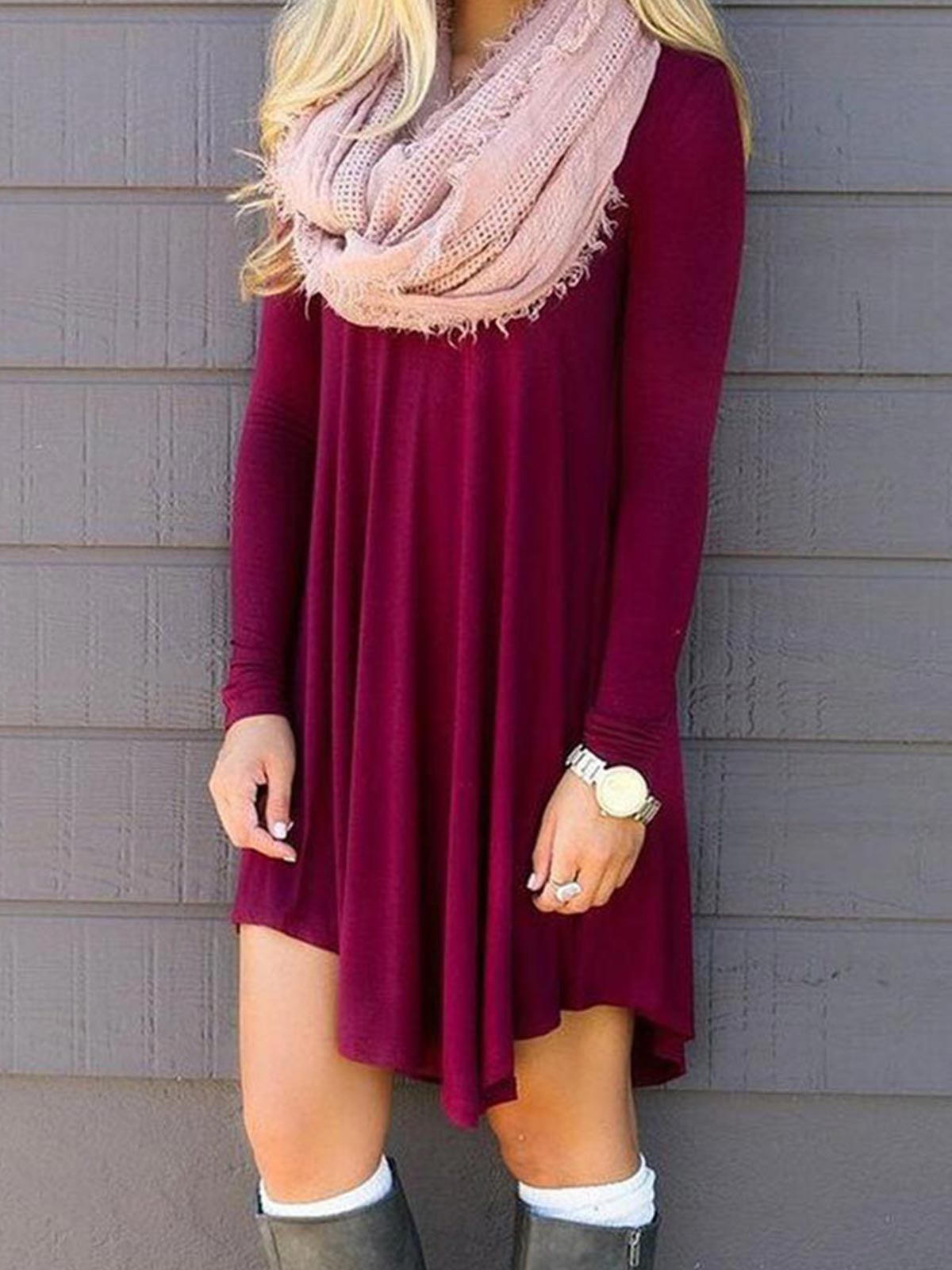 Ruffled Hem Long Sleeve Dress