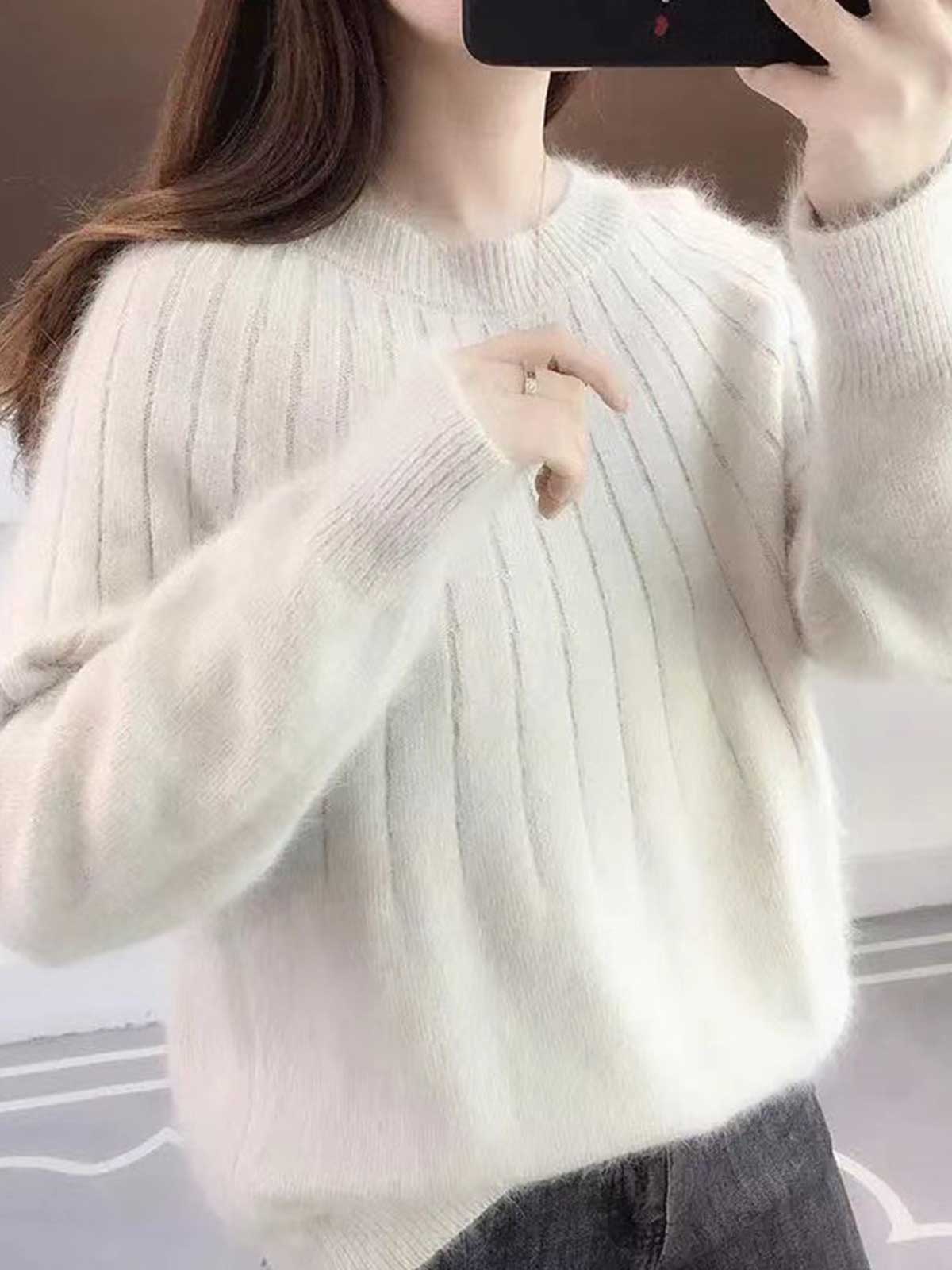 🔥Cashmere Solid Color Fluffy Knitting Sweater