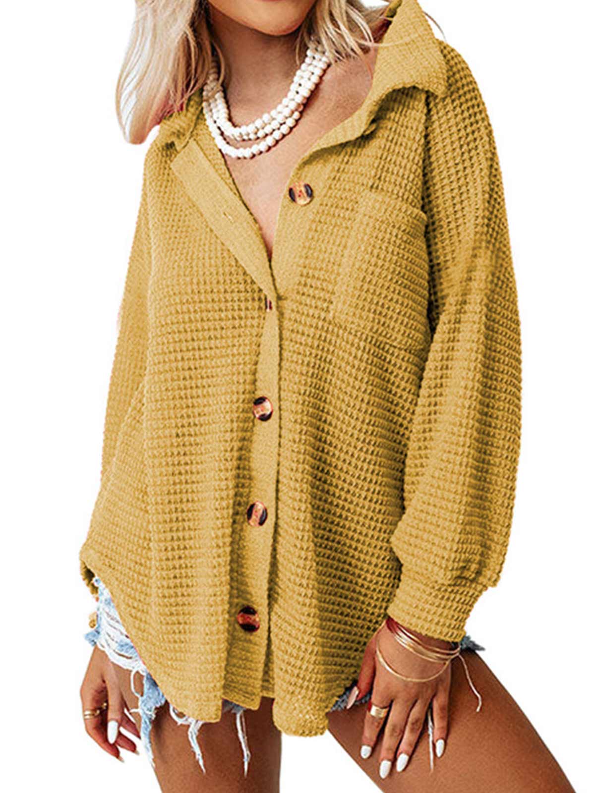 Waffle Knit Button Up Jacket