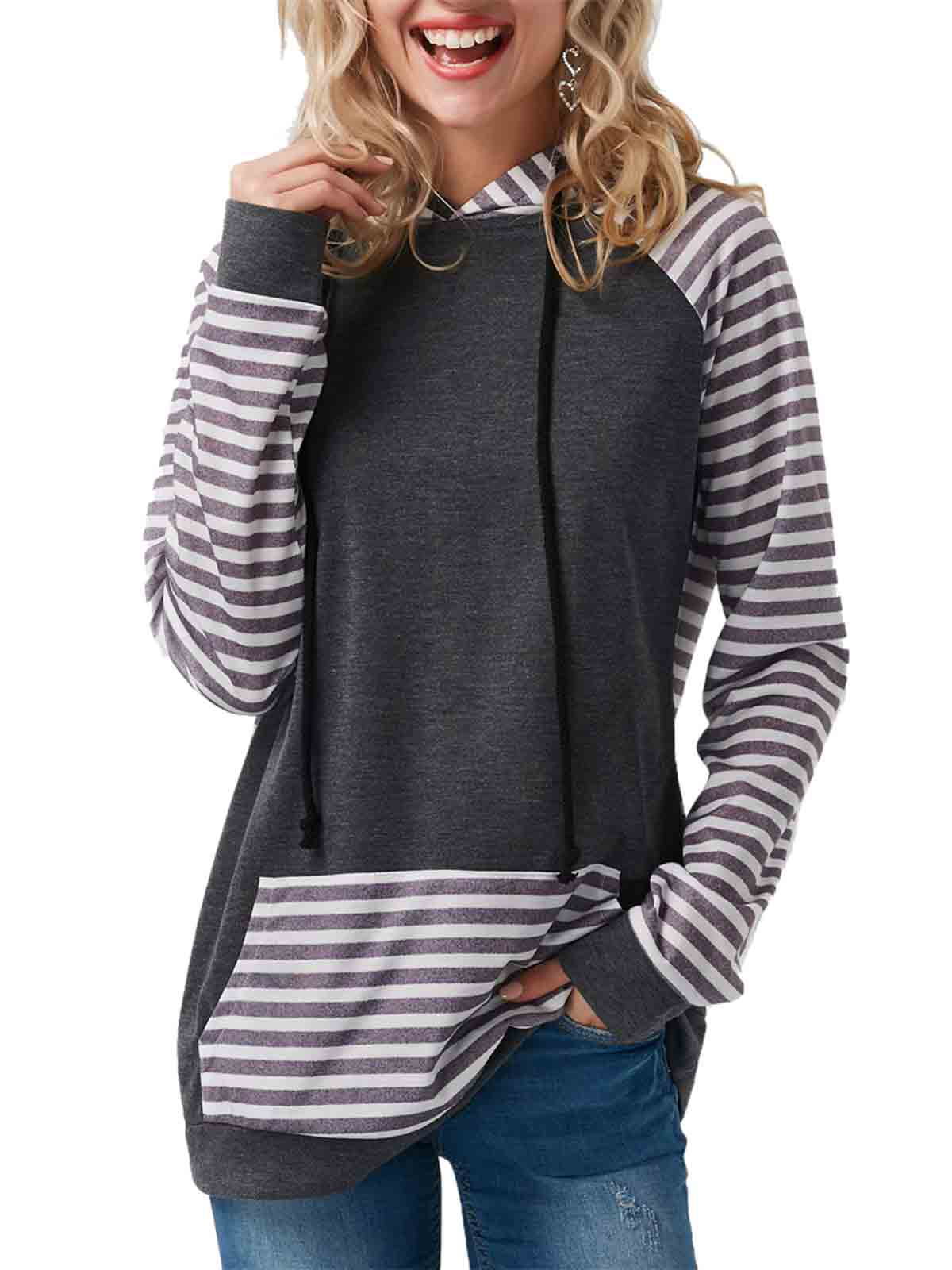 Striped Color Block Hoodie Sweatshirt with Pocket