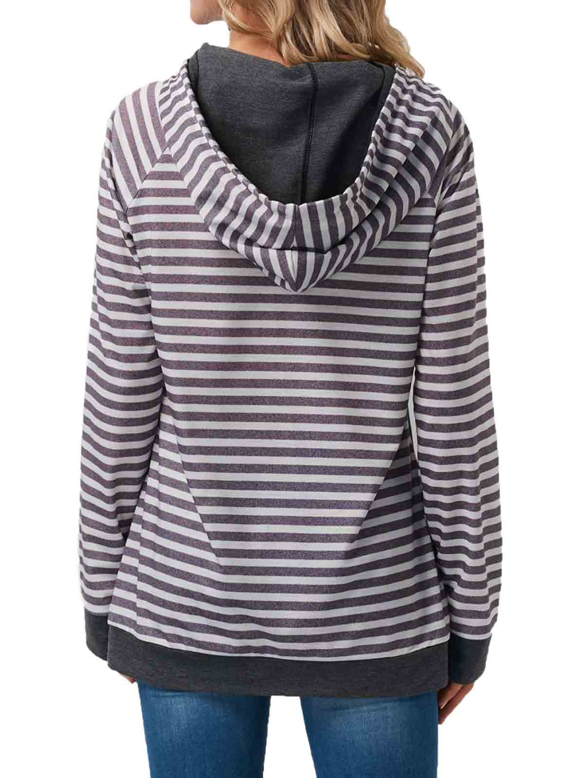 Striped Color Block Hoodie Sweatshirt with Pocket