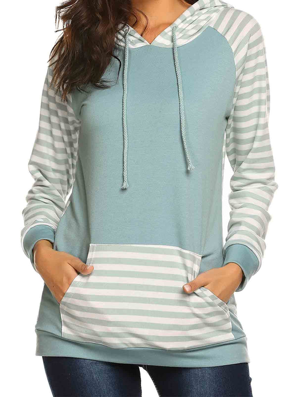 Striped Color Block Hoodie Sweatshirt with Pocket