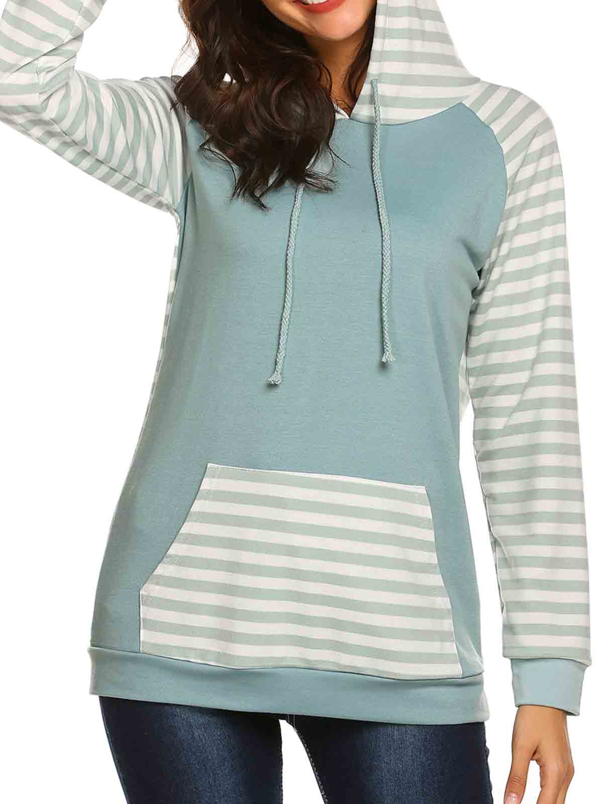 Striped Color Block Hoodie Sweatshirt with Pocket