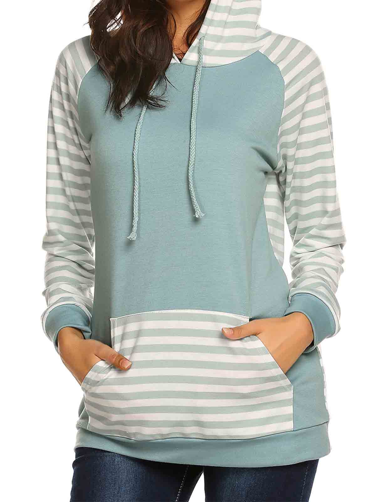 Striped Color Block Hoodie Sweatshirt with Pocket